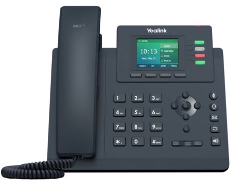 Yealink SIP-T33G Διαθέτει έγχρωμη οθόνη LCD 320x240 pixels και δύο Gigabit θύρες με ενσωματωμένο PoE. 