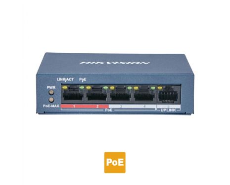 HIKVISION DS-3E0105P-E/M(B) Layer 2 unmanaged 5 port Switch, 4 x 100 PoE  30W 